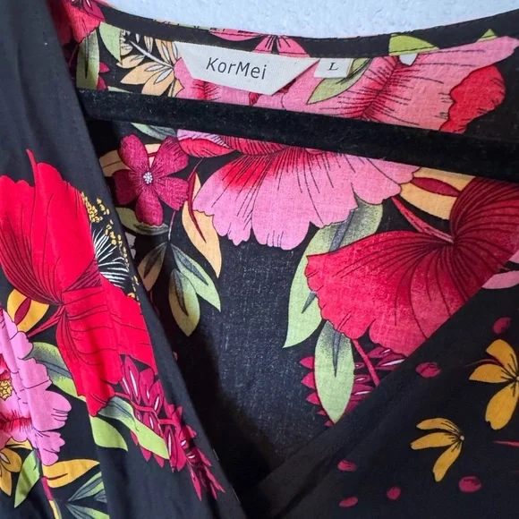 Kormei Womens Short Sleeve Floral High Low V-Neck Flowy Party Long Maxi Dress L - Picture 3 of 6